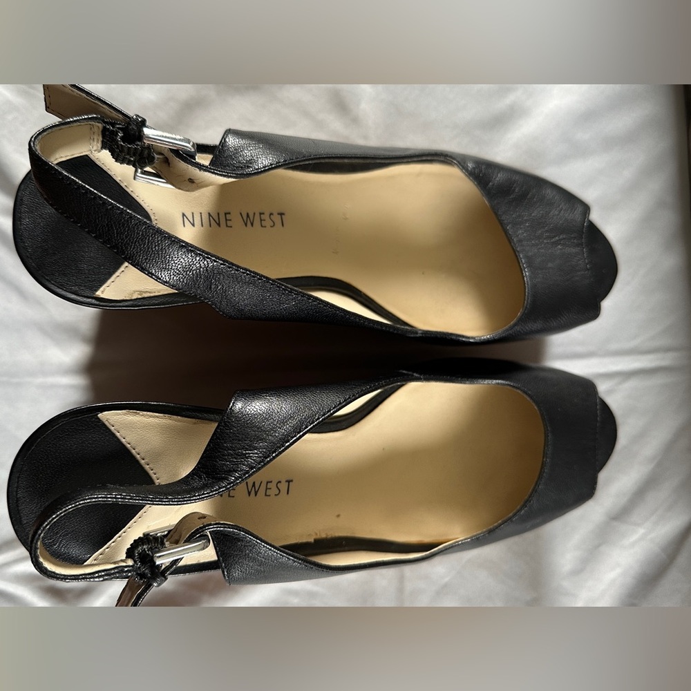 Nine West Black Peep-Toe Slingback Wedges